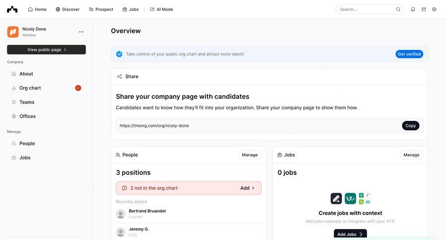 The org
			create list detail page company sidebar navigation grid onboarding account setup jobs ui page example