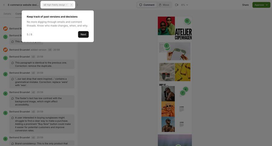 Workflow
			 collaboration e-commerce version control ui page example