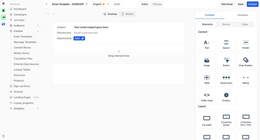 Bird
			 content blocks email marketing ui page example