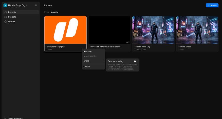 Morphic
			home list activity feed actions sharing settings minimalist design modern sharing navigation bar sidebar content management project management dashboard file management collaboration ui page example