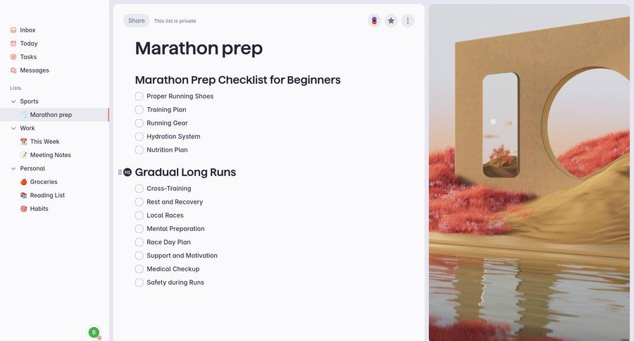 Superlist
			 task management sidebar navigation progress tracking list management sidebar trainings fitness ui page example