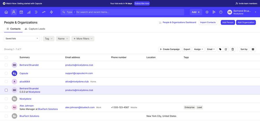 Capsule
			 export exporting data organization management tagging data display dropdown filters menu table campaign creation ui page example