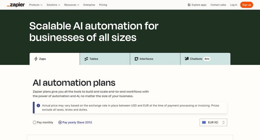 Zapier
				plans & pricing ui page example