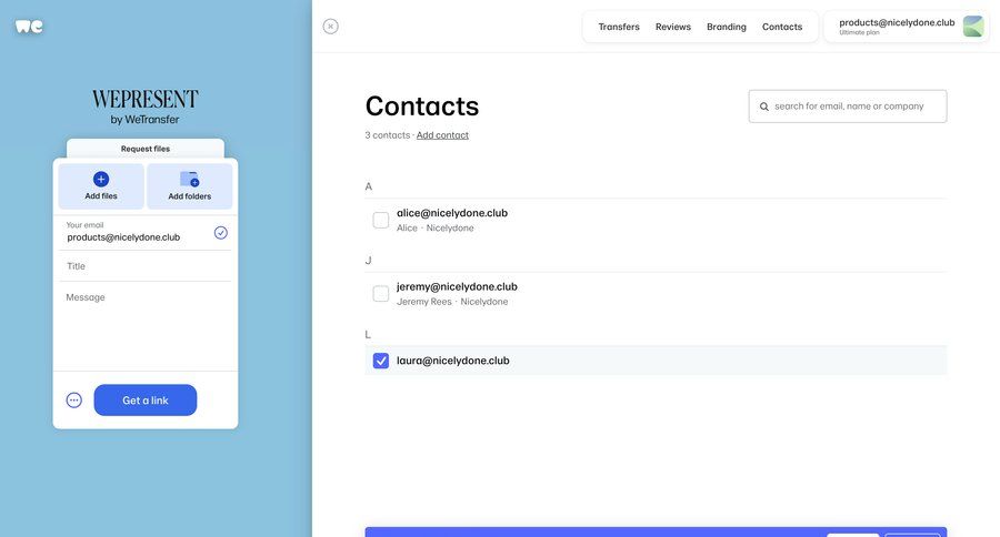 WeTransfer
			 collaboration user management list management document list contact us search bar ui page example
