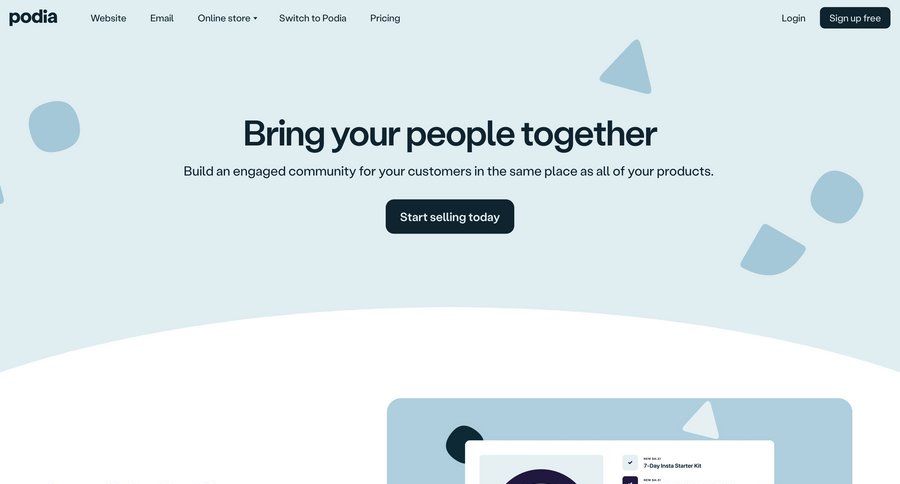 Podia
			community free tier alternatives ui page example