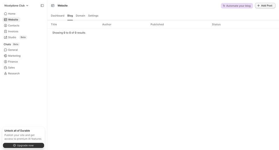 Durable
			 sidebar navigation blog management content management system ui page example