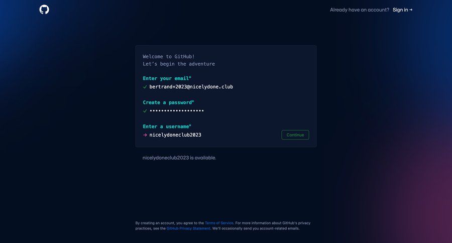 Github
				signup page example