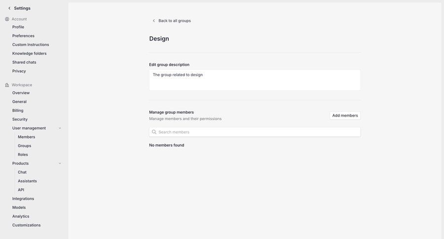 Langdock
			 configuration settings team collaboration sidebar navigation user management form sidebar preferences group members permissions ui page example