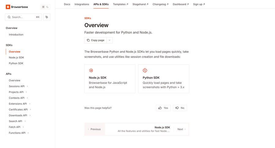 Browserbase
			 developer portal ui page example