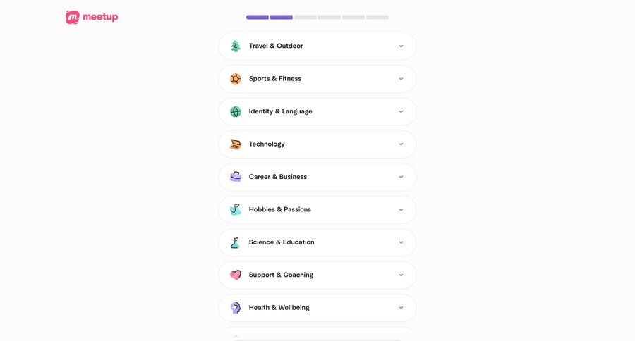 Meetup
			 onboarding progress tracking career fitness progress bar ui page example
