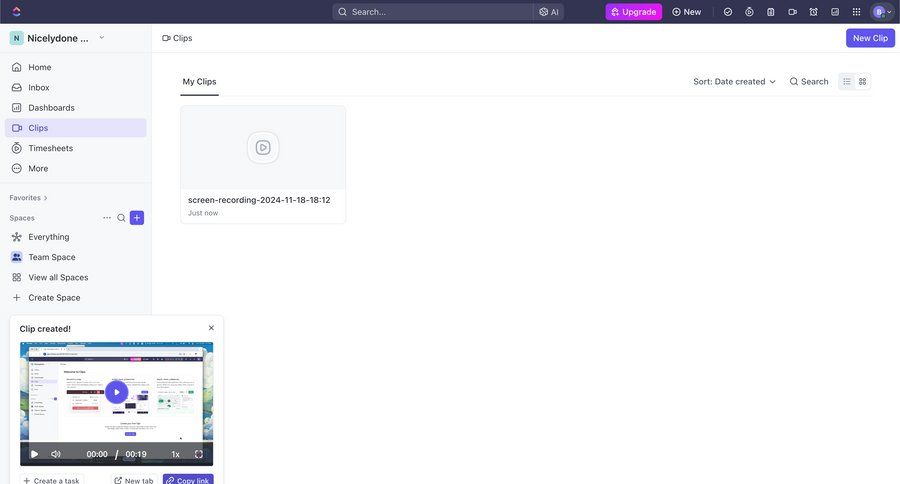 ClickUp
			player content management collaboration sidebar navigation project management content sharing sidebar progress bar modern ui page example