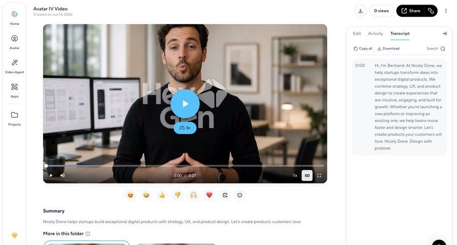 HeyGen
			 media player ui page example