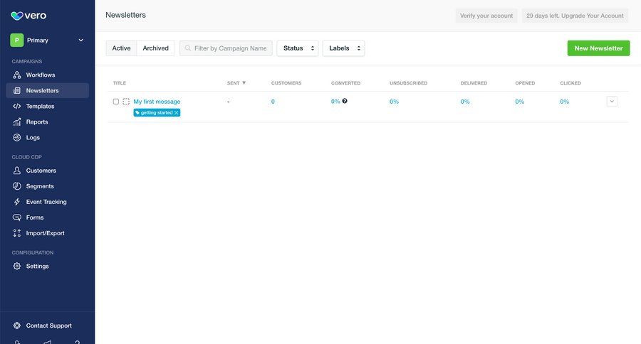 Vero
			list filters newsletter sidebar navigation account settings email management customer engagement filter controls campaign management sidebar new create filter options filter dropdown filter ui table crm dashboard campaign creation ui page example