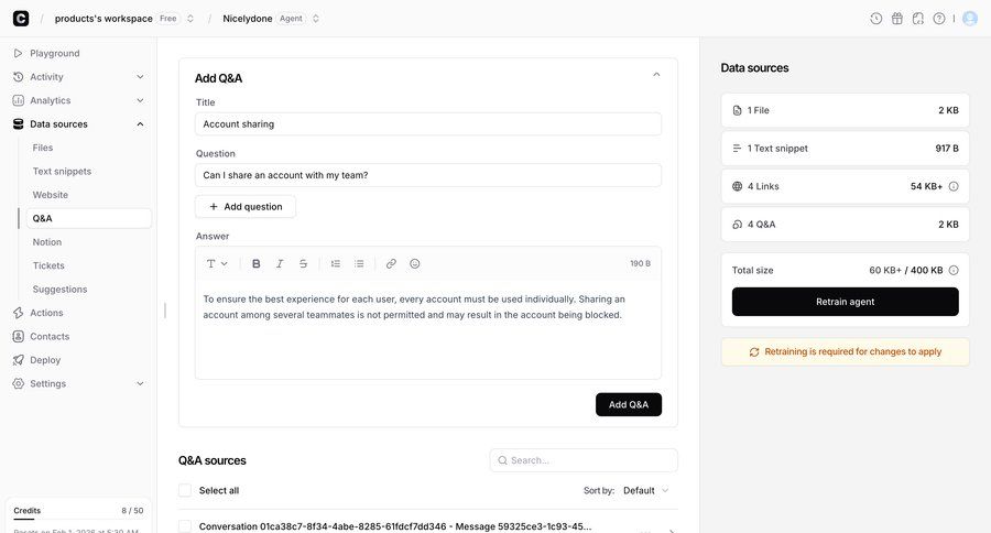 Chatbase
			 knowledge management ui page example