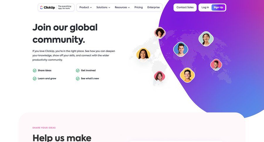 ClickUp
			community extend trial world map press release quick actions check out global search affiliate program command k ui page example