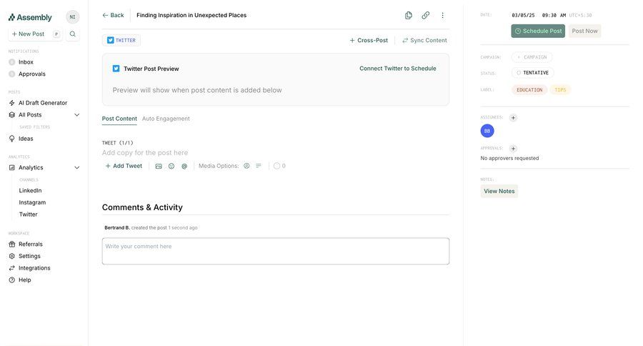 Assembly
			content editor comments & reactions content management team collaboration sidebar navigation form editor right sidebar content scheduling wysiwyg sidebar review analytics ui page example