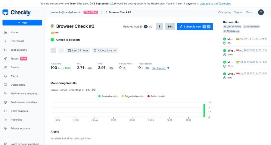 Checkly
			dashboard & stats dashboard sidebar navigation analytics dashboard dashboard warning dropdown filters call intelligence sidebar menu data visualization performance metrics monitoring business intelligence kpi dashboard progress modern ui page example