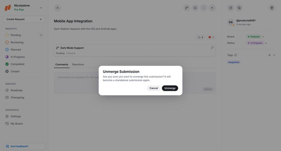 UserJot
			detail page modal & popover actions task management confirmation confirmation message ui page example