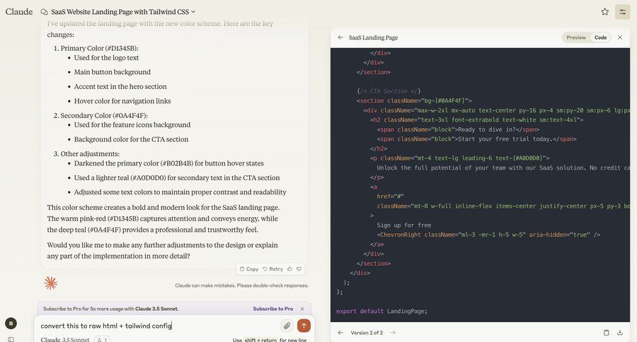 Claude
			 split view code editing chat interface review inline edit version control ui page example