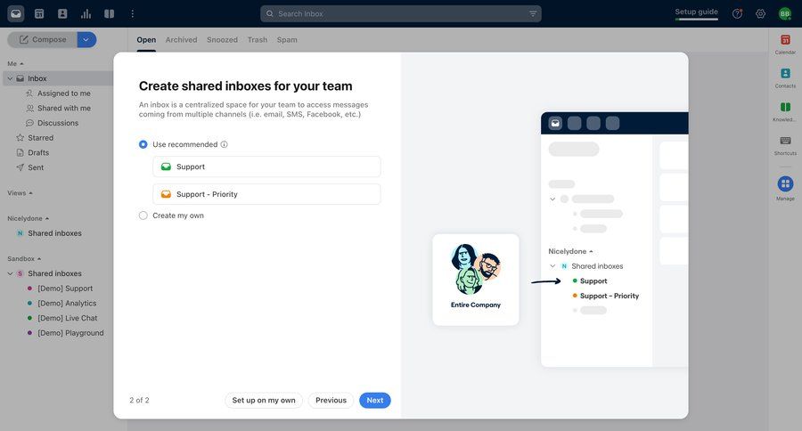 Front
			 configuration settings team collaboration onboarding form full screen modal inbox management inbox coming soon wizard create setup communication on boarding ui page example