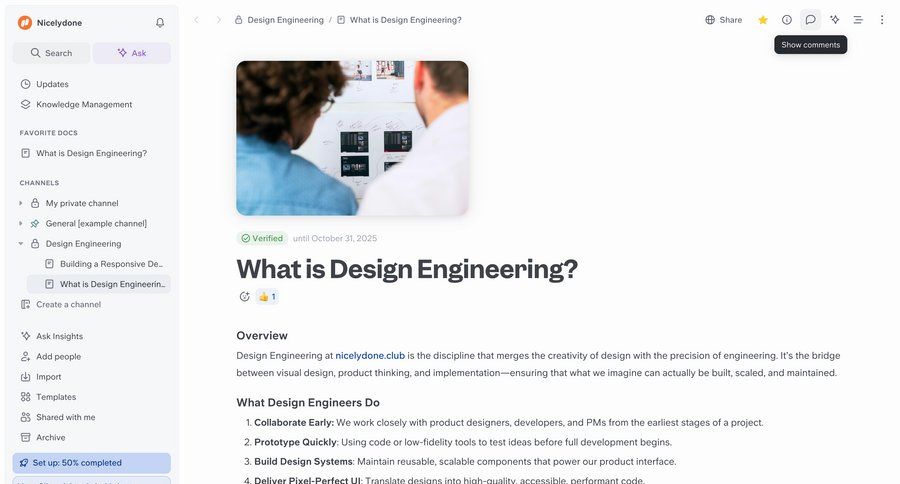 Slite
			 sidebar navigation design document sharing knowledge base navigation links article documentation ui page example