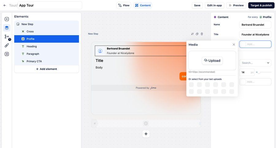 Jimo
			 content management grid tutorial sidebar user profile user upload media guided tour ui page example