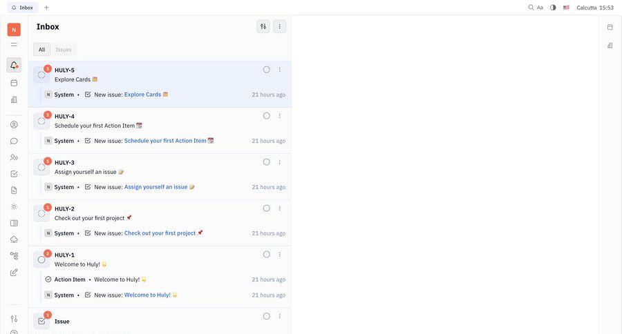 Huly
			 task management sidebar navigation project management onboarding notification management issue tracking inbox communication ui page example