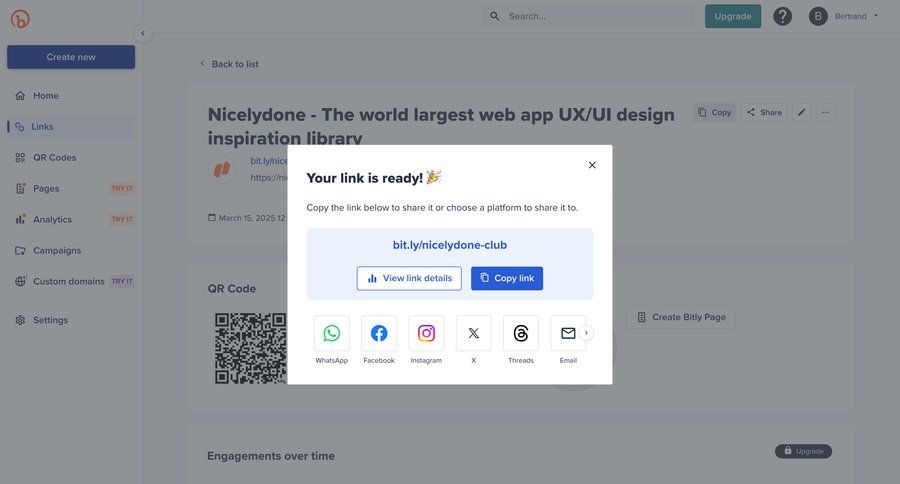 Bitly
			 share modal product details information page detail view item details info view sharing ui page example