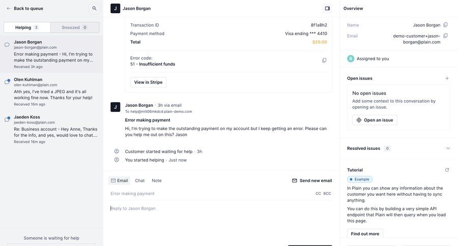 Plain
			 conversational ui issue tracking customer communication tutorial customer support chat ui page example