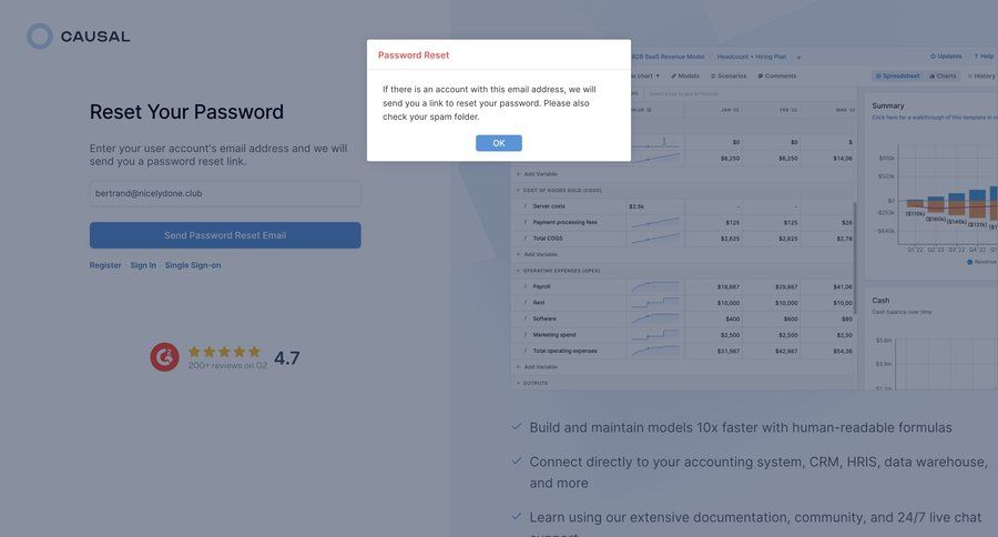 Causal
				password reset page example