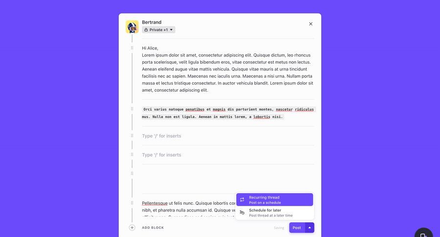Threads
			 content management content scheduling communication menu ui page example