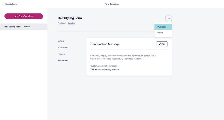 Mangomint
			 configuration form delete sidebar duplicate confirmation message ui page example