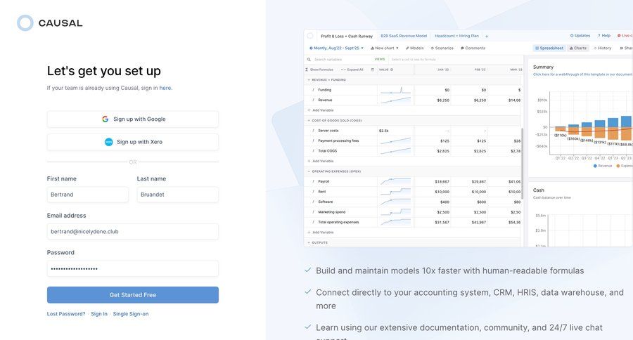 Causal
				signup page example