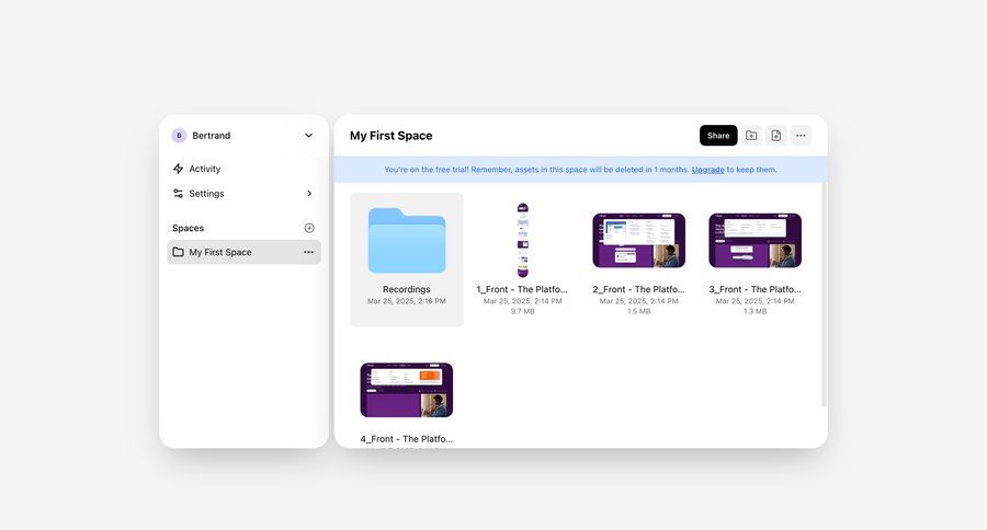 Shuttle
			 collaboration dashboard sidebar navigation grid file management document list call recording sidebar personal space ui page example