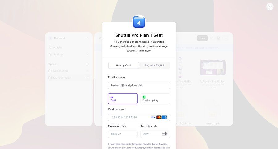 Shuttle
			 form subscription management pay checkout screen payment processing ui page example