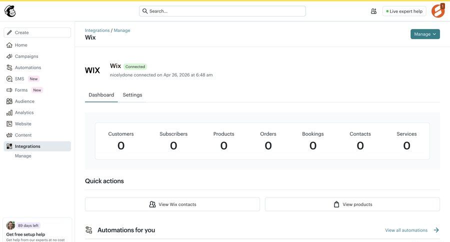 Mailchimp
			 quick actions ui page example