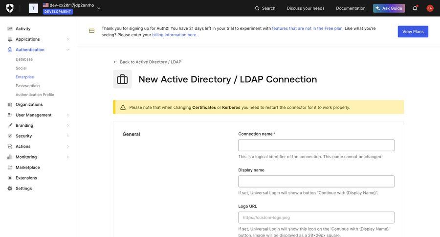 Auth0
			 modal screen configuration sidebar navigation form authentication alert new create setup enterprise enterprise settings configuration screen identity provider ui page example