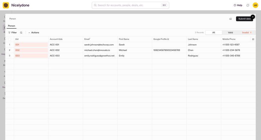 Outseta
			 data management data filtering bulk edit data import table ui page example