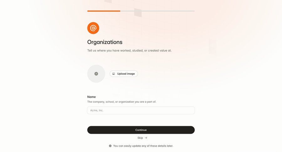 Delphi
			 onboarding form account setup account creation upload image user profile progress ui page example