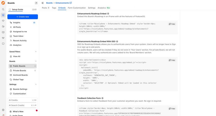 FeatureOS
			 configuration settings grid full-screen layout instructions integration documentation code snippet ui page example