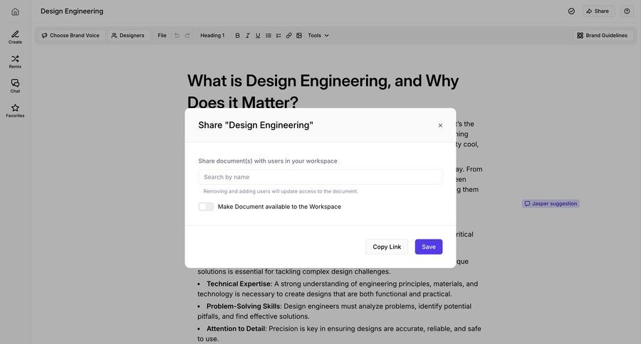 Jasper
			 collaboration editor document sharing sharing ui page example