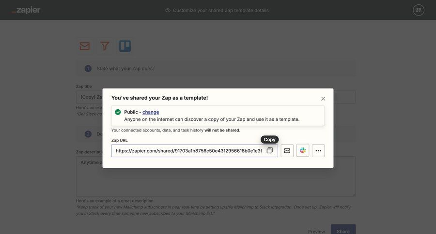 Zapier
			 form confirmation share modal templates privacy settings sharing ui page example