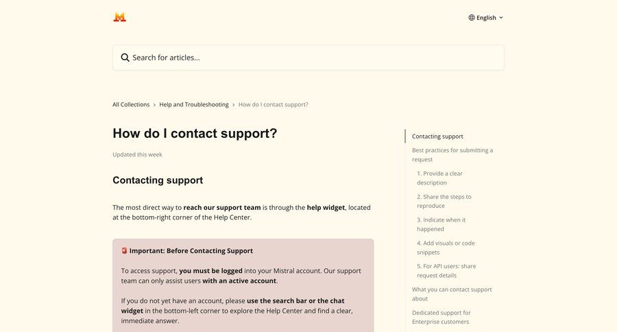 Mistral
			 knowledge base documentation ui page example