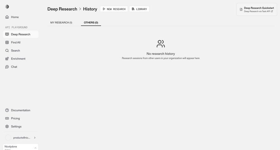 Parallel
			settings empty state list history dashboard research ui page example
