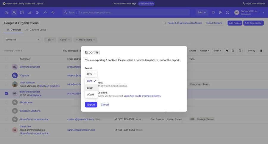 Capsule
			 data management data export export ui page example