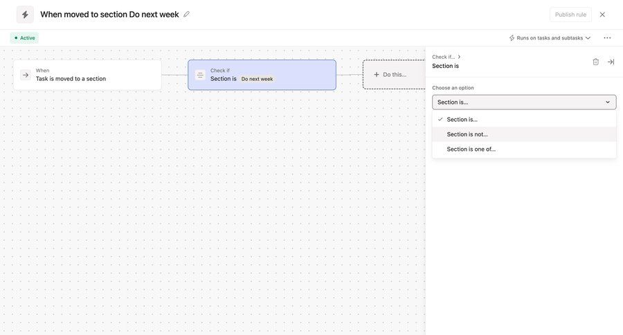 Asana
			 task management configuration project management workflow automation workflow builder conditional logic workflow automation call to action menu option menu ui page example