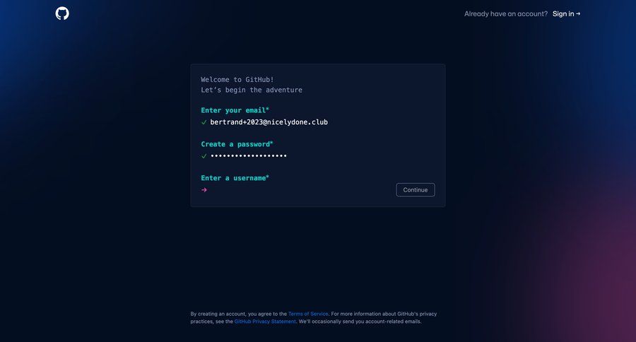 Github
				signup page example