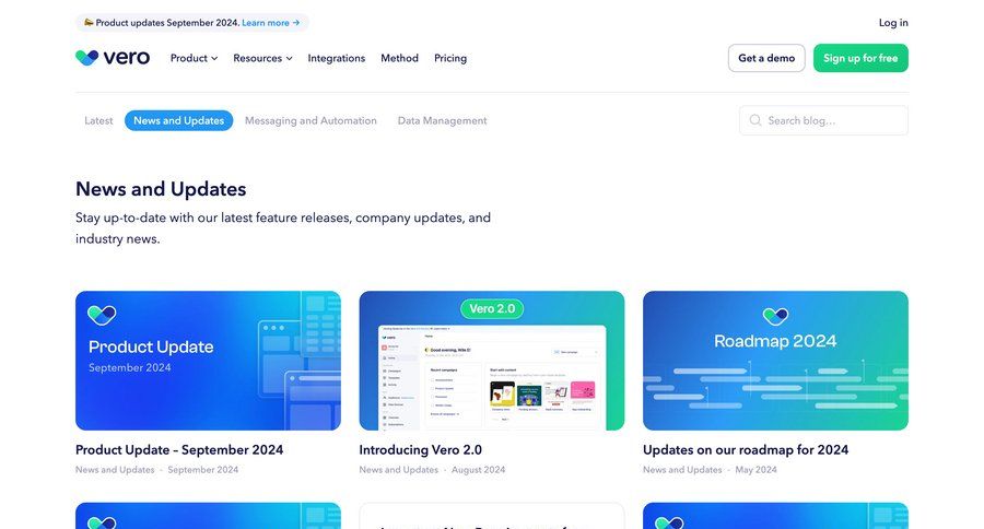 Vero
			 coming soon product update changelog case studies customer stories update cards ui importing data real-time editing data grid ui page example
