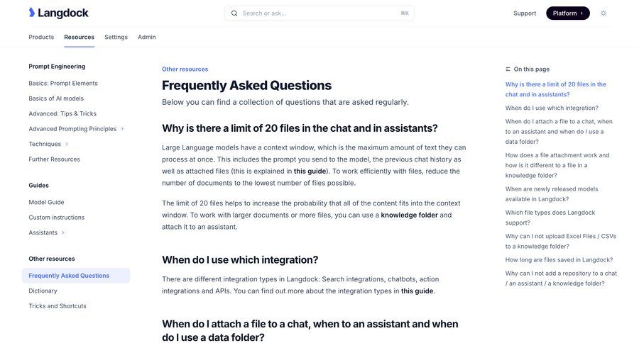 Langdock
			 upload documents doc documentation docs shortcuts accordion ui page example