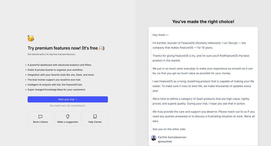 FeatureOS
			onboarding upgrade your account success state onboarding content hierarchy free trial call to action analytics ui page example